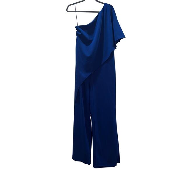Adrianna Papell Jumpsuit- Royal Blue One-Shoulder Wide-Leg Jumpsuit- Size 8 - Picture 3 of 15